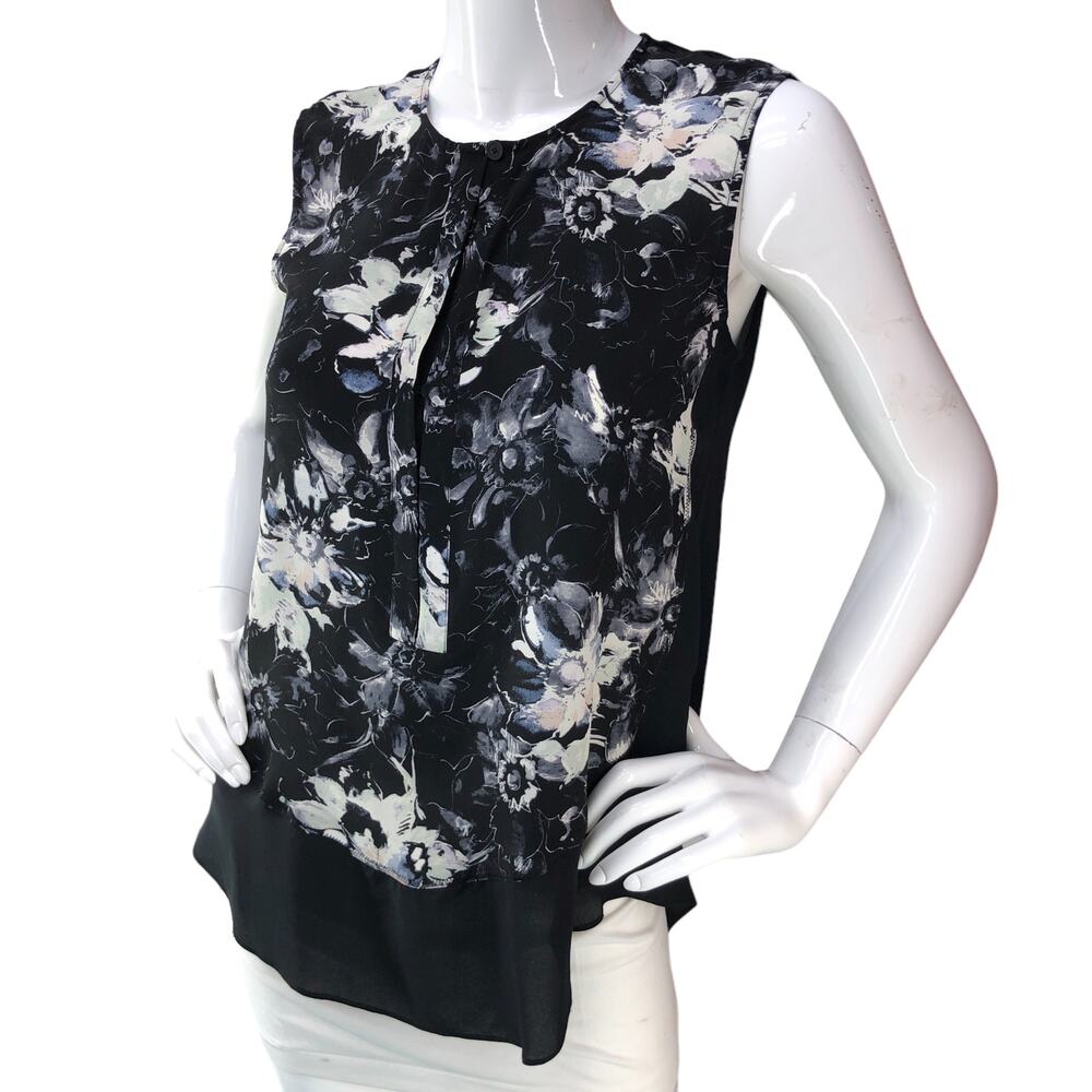 Rebecca Taylor Womens Size 4 Tank Top Floral Sleeveless Crew Neck Black White